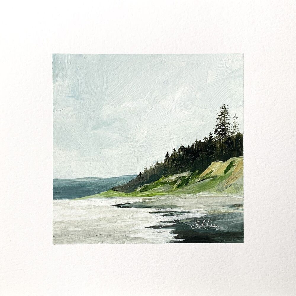 8x8 PNW Original Oil Painting Pacific Seascape Coastal Ocean Moody Gray Signed